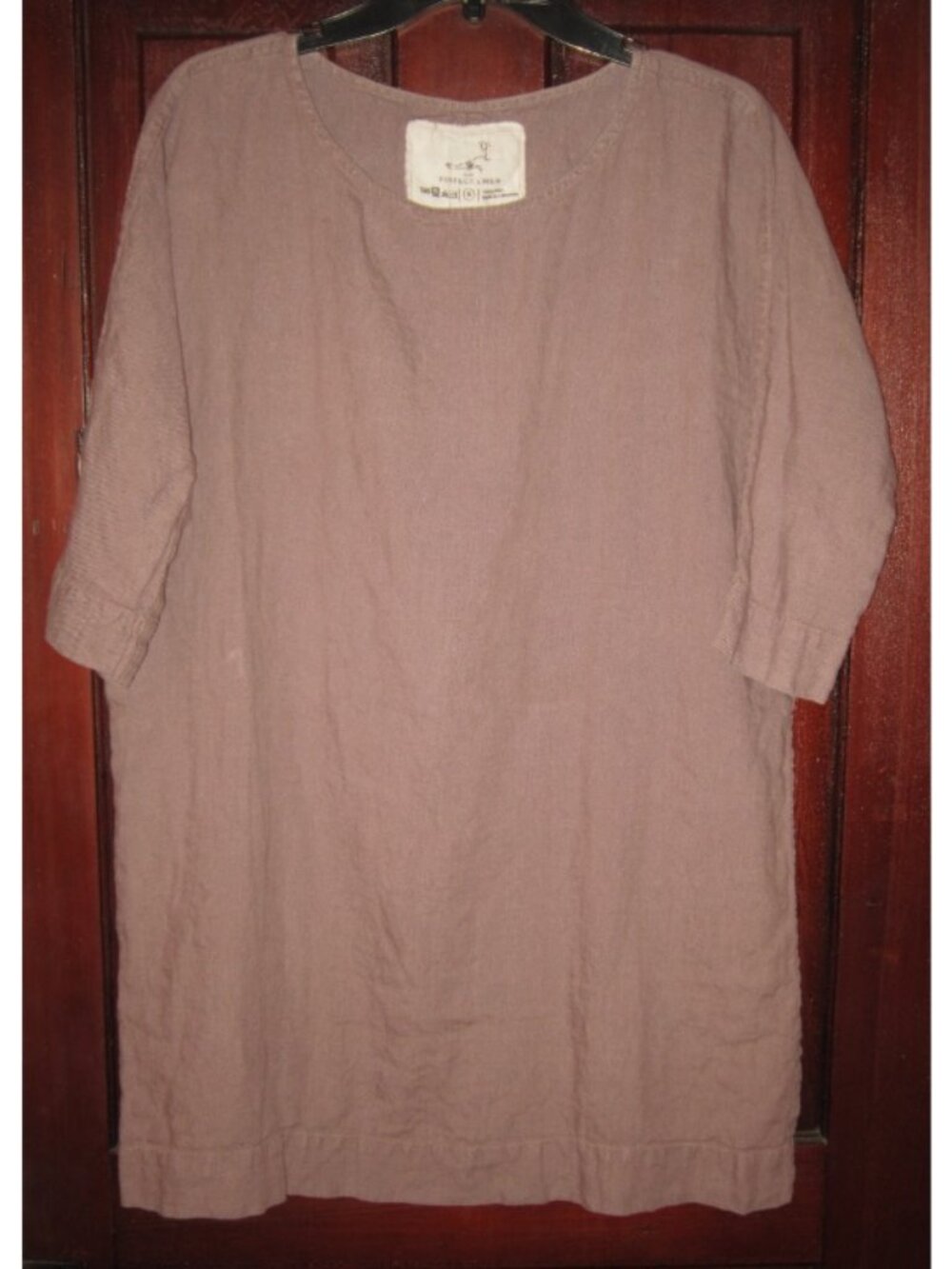 Not Perfect Linen NPL Sz S 100% Linen Tunic Mini Dress Popover Taupe 3/4 Sleeve